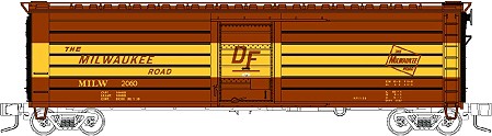 Fox Valley Models Milwaukee Road 50' Rib Side Boxcar w/yellow DF Band